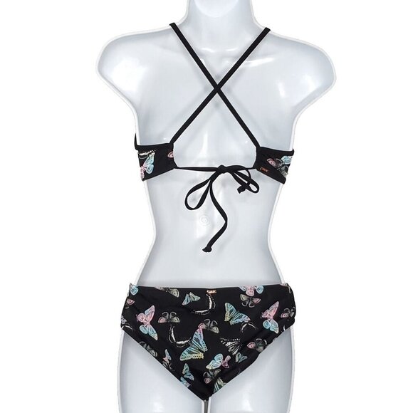 Victorias Secret PINK Bikini Swimsuit 2pc Sz M Black Butterflies - Picture 3 of 5